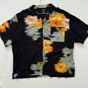 Forever 21 Black and Orange Floral Men's Shirt